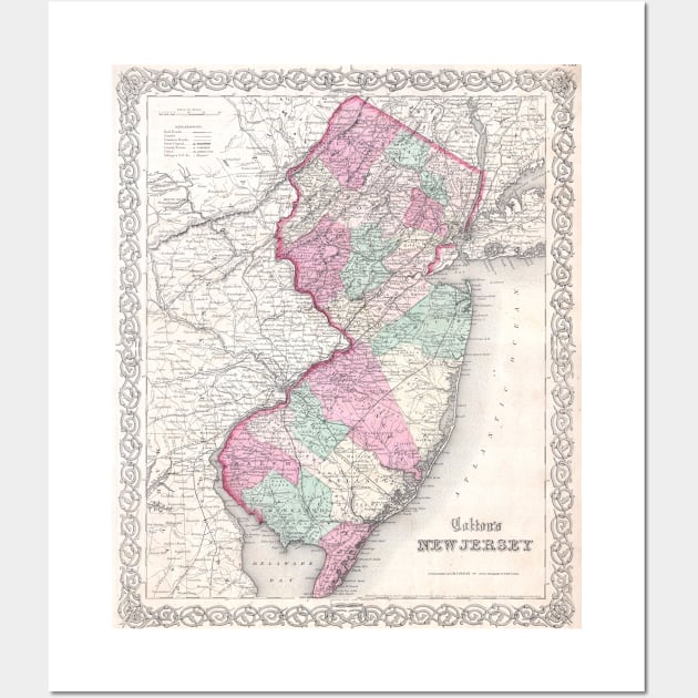 Vintage Map of New Jersey (1855) Wall Art by Bravuramedia